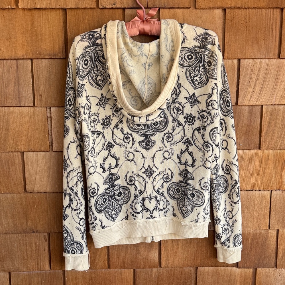 L.A.M.B. Cream and Black Printed Zip Hoodie Cardigan - Picture 5 of 6
